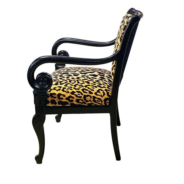 1950s Vintage French Style Lacquer Wood Chair W/ Animal Print Fabric For Sale - Image 5 of 10