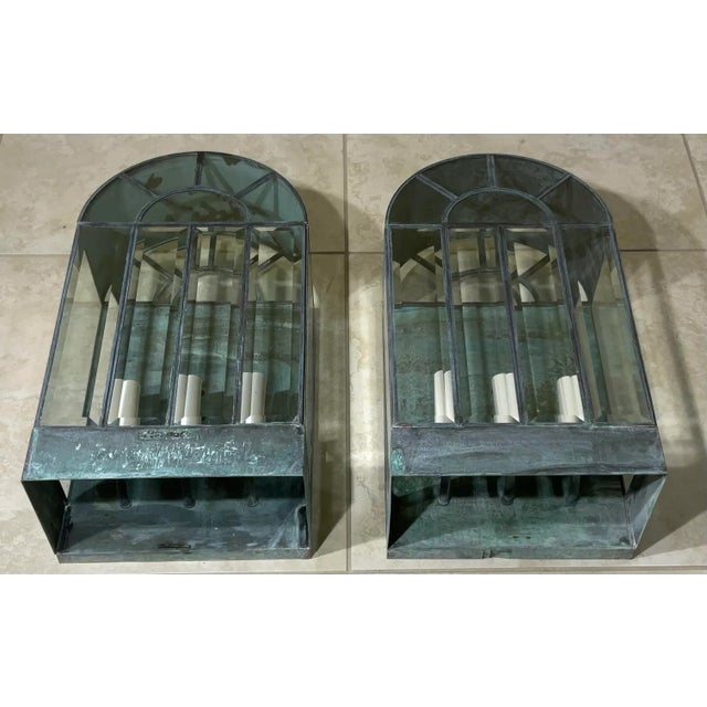 Pair of Vintage Handcrafted Wall-Mounted Brass Lantern For Sale In Miami - Image 6 of 12