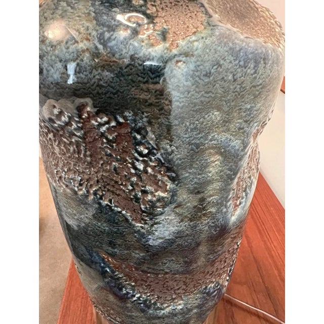 Blue Vintage Mid Century Modern Brutalist 1960s Blue Ceramic Lava Glaze Table Lamp For Sale - Image 8 of 12