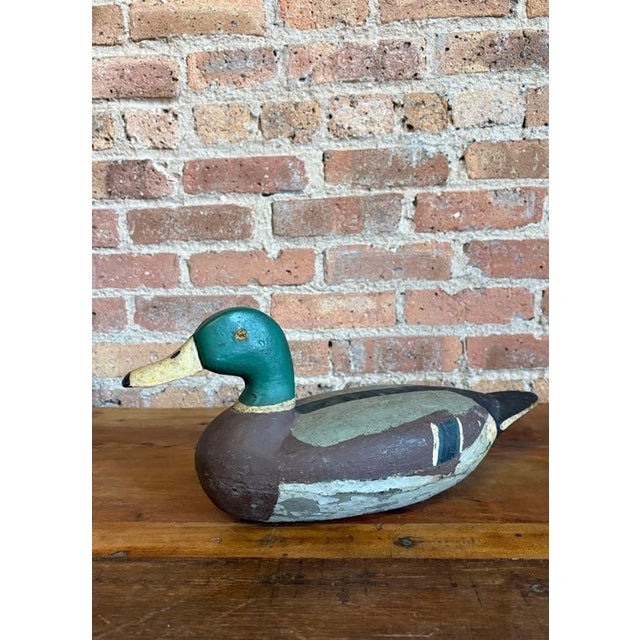 Green Mid 20th Century Fred Mott Hand Carved Wooden Mallard Drake Decoy For Sale - Image 8 of 14