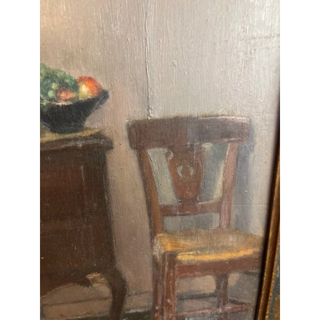 1930s Painting Scene "Parisian Interior" Signed Martin-Sauvaigo, France Oil Painting on Wood Panel For Sale - Image 9 of 12