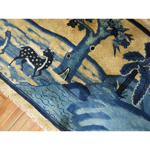 20th Century Blue Tan Chinese Animal Pictorial Landscape Rug - 3'10" x 5'11" For Sale - Image 4 of 6