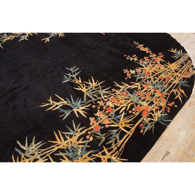 Black 1920s Black Open Field Antique Artistic Art Deco Bamboo Design Chinese Oval Rug For Sale - Image 8 of 10