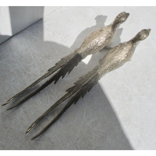 1940s Matching Pair of Silvered Bronze Pheasants - A Pair of 2 For Sale - Image 5 of 6