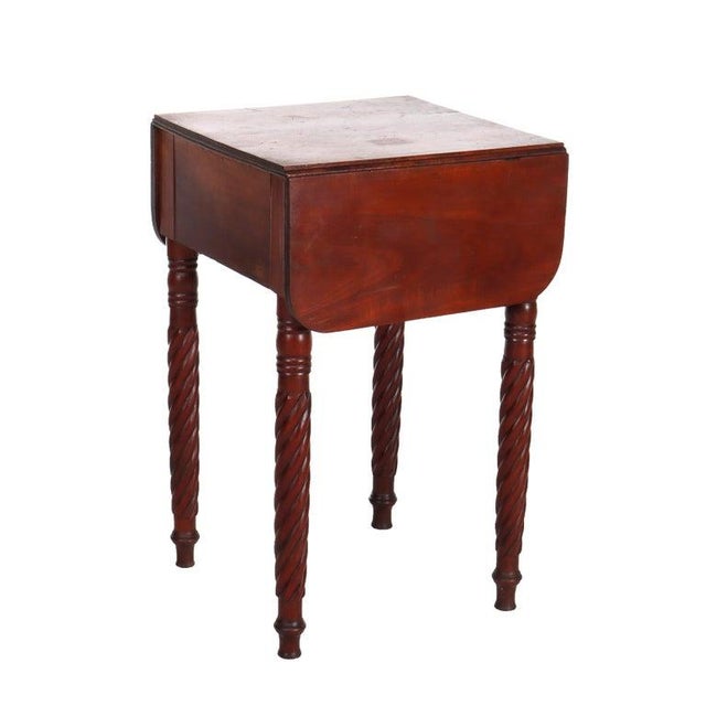Sheraton Mahogany 2 Drawer Drop Leaf Stand With Rope Twist Carved Legs C1830 For Sale - Image 14 of 16