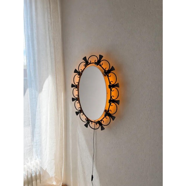 Illuminated Wrought Iron Wall Mirror from Hillebrand, 1980s For Sale - Image 10 of 11