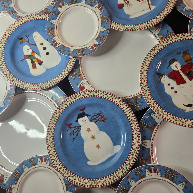 Vintage Debbie Mumm Snowman Holiday China- Set of 20 For Sale - Image 17 of 18