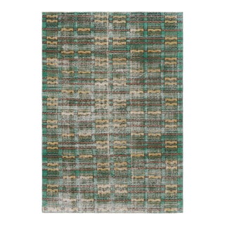 Vintage Zeki Müren Rug in Teal With Geometric Patterns, From Rug & Kilim For Sale
