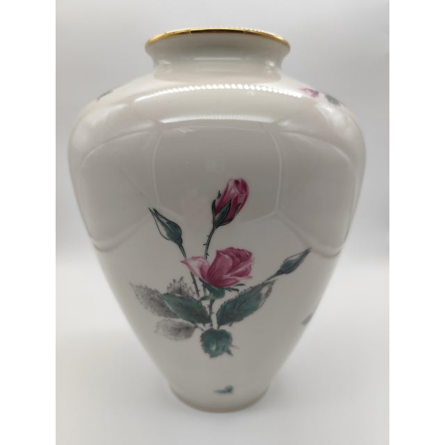 Porcelain Vase with Rose Decoration and Gold Rim from KPM Krister, Germany, 1950s, in Good conditions. Designed 1950 to...