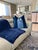 Textile Navy and Blue Color Block Velvet Throw Pillow For Sale - Image 7 of 9