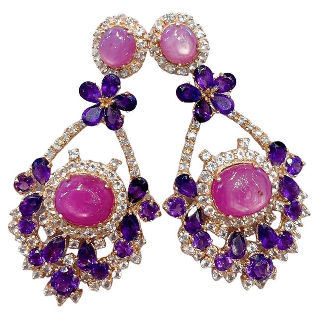 Bochic "Capri " Candy Drop Earrings, Natural Ruby, Amethyst & Topaz For Sale - Image 9 of 18
