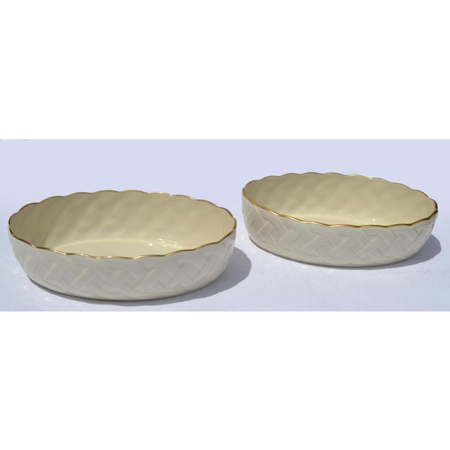 Ivory Pair Lenox Lattice Server Ivory Fine China 24k Gold Accent Collectible Set For Sale - Image 8 of 12