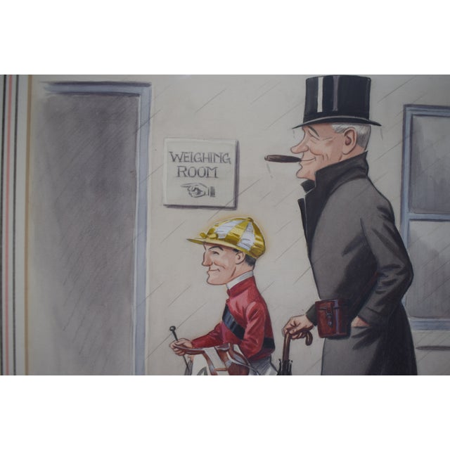 Mid 20th Century Mr W Barnett, Racehorse Owner and Joe Marshall, Jockey Watercolour by Peter Ronald 'The Tout' Buchanan (British, 1881-1964) For Sale - Image 5 of 6
