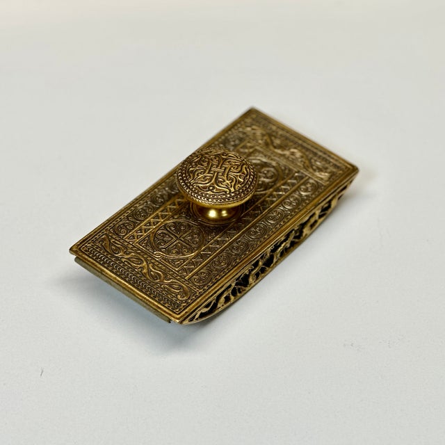Art Nouveau Tiffany Studios New York 1646 Venetian Bronze Blotter Rocker Paperweight Desk For Sale - Image 3 of 18