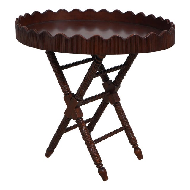 Caribbean Style Carved Mahogany Tray Top Serving Table For Sale