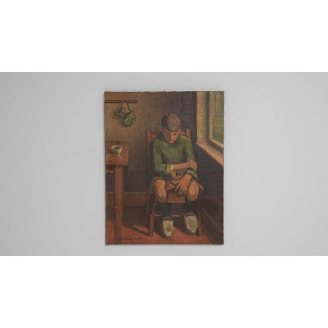 Late 20th Century 20th Century Belgian Realist Painting Of Boy For Sale - Image 5 of 18