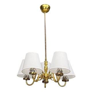 1950s Swedish Modern, Pendant Light, Brass, Fabric, Sweden For Sale