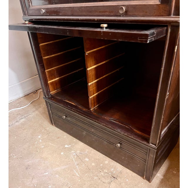 1940s French Mahogany 3-Stack Barrister Bookcase W/Beveled Glass For Sale - Image 11 of 13
