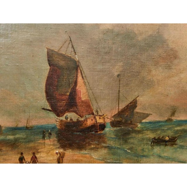 Dutch School Artist, Fishing Boats on the Beach, Oil on Wood Panel, Framed For Sale - Image 6 of 6