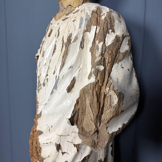 Weathered Wooden Statue of a Young Man For Sale - Image 11 of 18