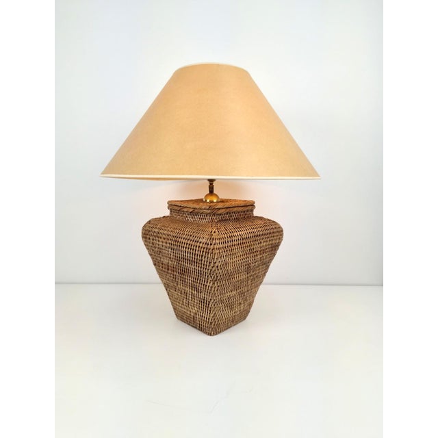 1970s Large Hand Woven Wicker Rattan Table Lamp, France, 1970s For Sale - Image 5 of 8