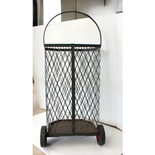Mid-Century French Rolling Market Basket Cart For Sale In Los Angeles - Image 6 of 7