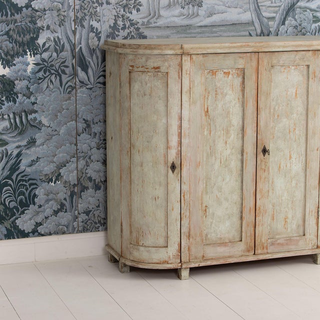 Wood 19th C. Swedish Gustavian Period Buffet With Demilune Sides in Original Paint For Sale - Image 7 of 15