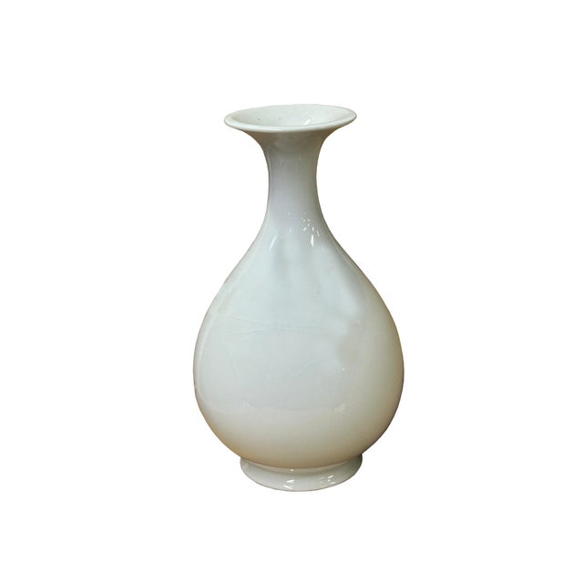 1990s White Crackle Lines Base Color SongBird Graphic Porcelain Art Vase For Sale - Image 5 of 6