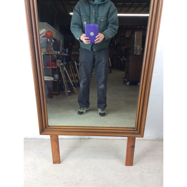 Mid Century Modern Mountable Mirror With Wooden Details at Top For Sale - Image 4 of 18