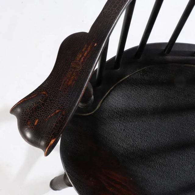 Late 20th Century D. R. Dimes Black Crackle Finish Fan Back Windsor Arm Chair For Sale - Image 5 of 10