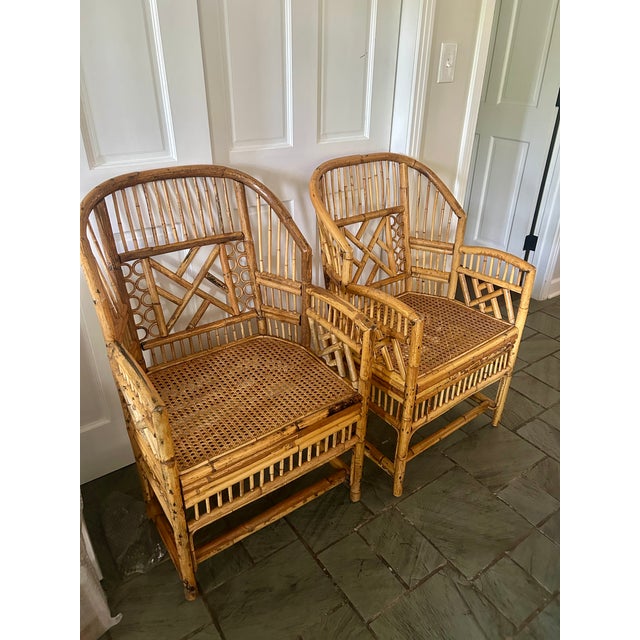 Chinoiserie Pair Vintage Brighton Pavilion Bamboo & Cane Chairs For Sale - Image 3 of 9