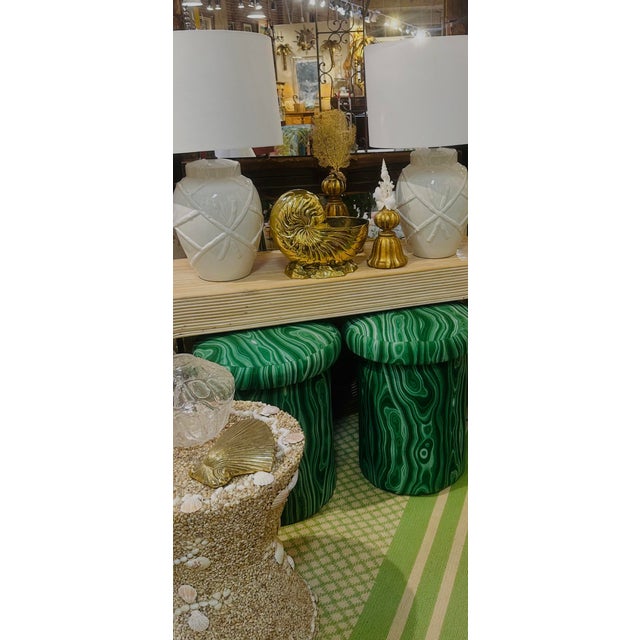 Textile Mushroom Stools Upholstered in Faux Malachite Fabric For Sale - Image 7 of 7