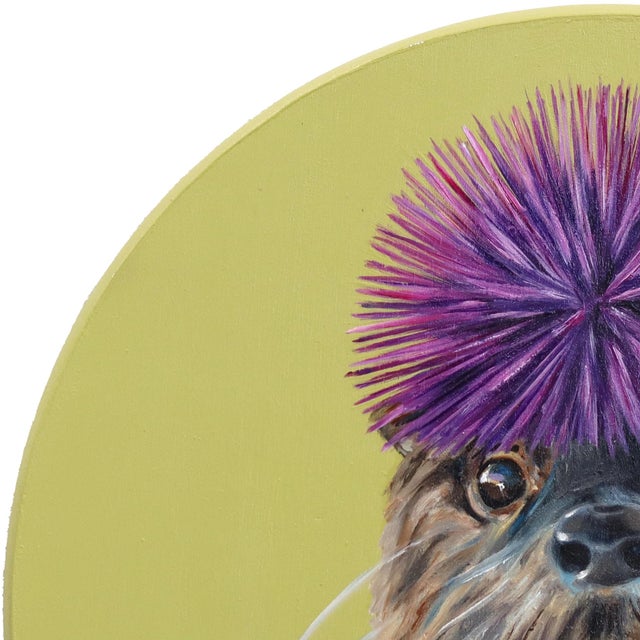 2020s Otter's Purple Urchin Crown - Original Surreal Animal Portrait Oil Painting on Wood Panel by Jj Galloway For Sale - Image 5 of 9