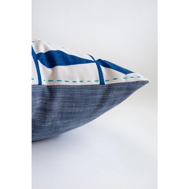 Modern Contemporary Blue Diamond Pillow For Sale - Image 3 of 5