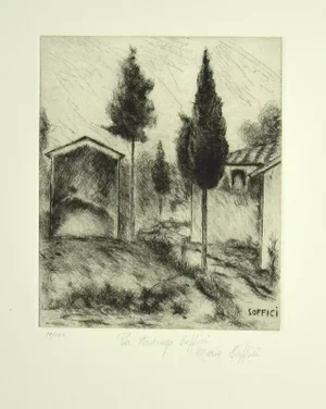 Poggio a Caiano - Original Etching and Drypoint by A. Soffici - 1964 1964