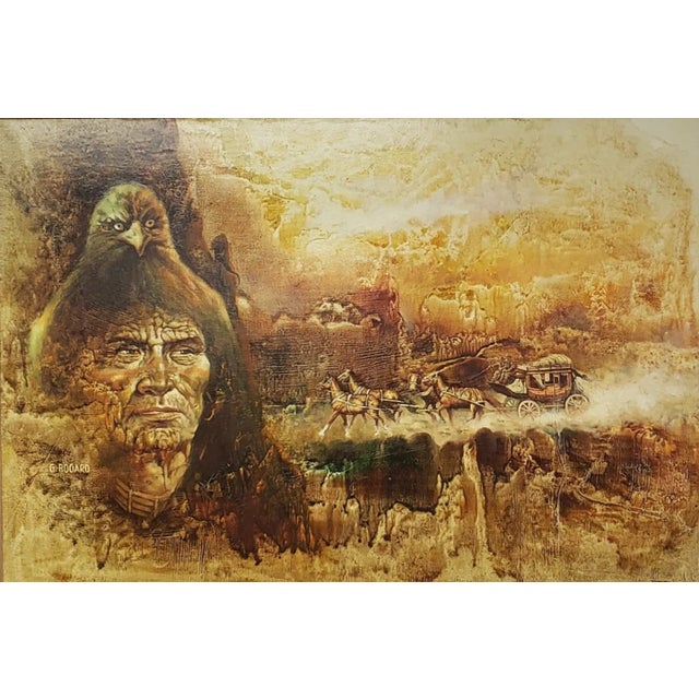 The painting is a powerful and evocative work that speaks to the enduring spirit of Native American culture in the face of...