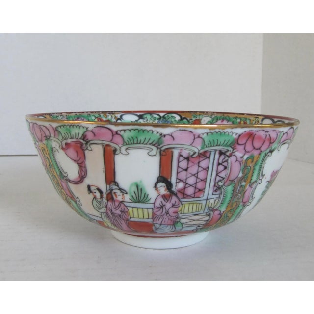 Ceramic Vintage Japanese Pink Flower & Green Bowl With Orange Accents For Sale - Image 7 of 9