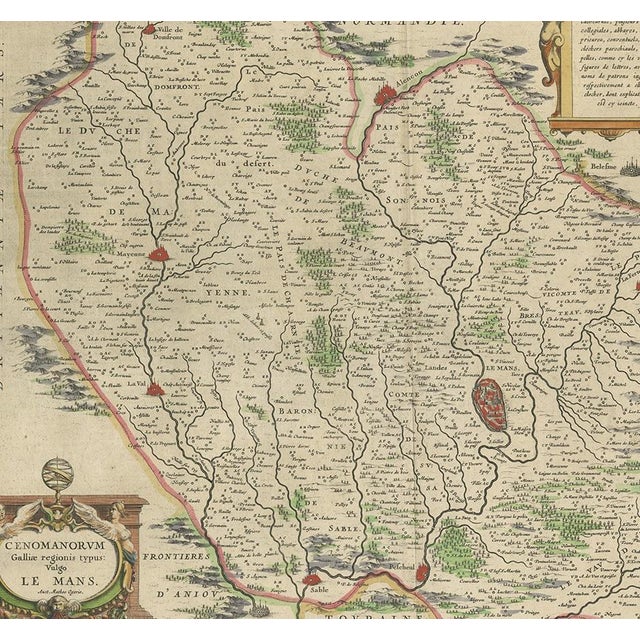 Antique Map of the Region of Le Mans France by Blaeu, 1640 For Sale - Image 3 of 8