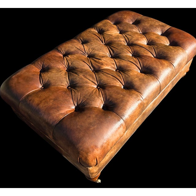 Lee Industries Mid 20th Century Lee Industries Tufted Leather Ottoman on Casters For Sale - Image 4 of 8