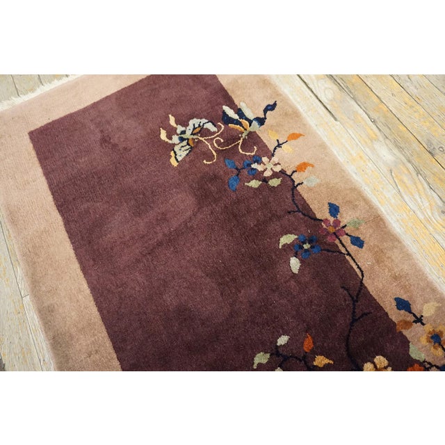 Textile Splendid Plum Ground and Brown Sienna Color With Flower Design Antique Chinese Art Deco Rug For Sale - Image 7 of 13