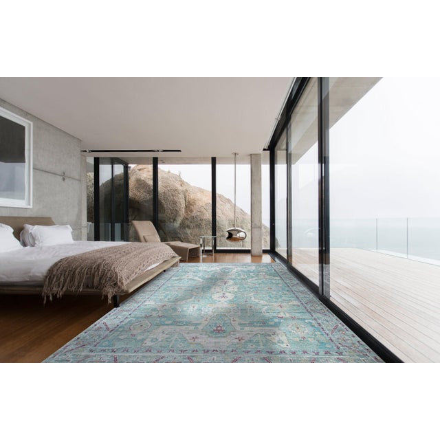 Traditional 8x10 Celia Green Floral Traditional Hand Knotted Silk Carpet Rug For Sale - Image 3 of 6