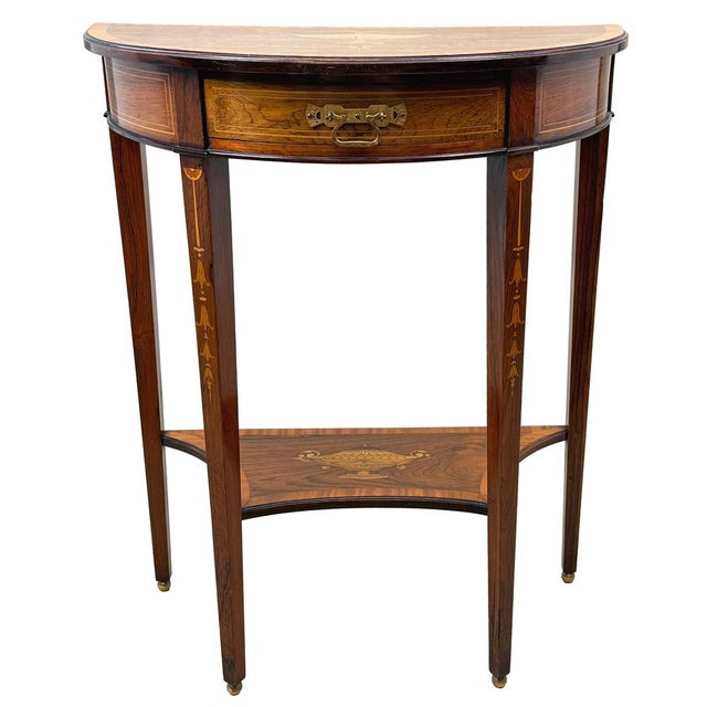 Small Antique Rosewood Demi Lune Side Table, 1890 For Sale - Image 16 of 17