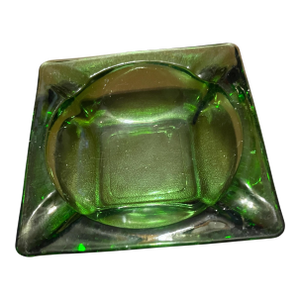 Circa 60’s Square Green Glass Ashtray Catchall