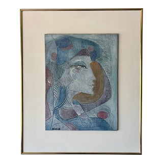 Vintage Jean-Claude Gaugy Signed Oil on Board Portrait 1987 Framed French Modern For Sale