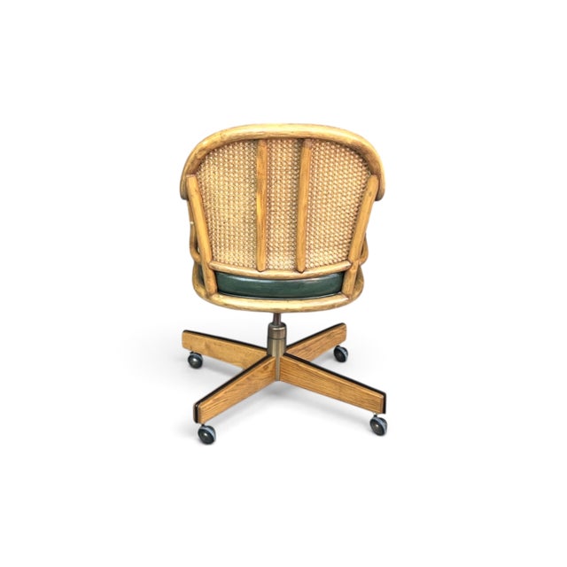 Wood Vintage McGuire Louis XVI Swivel-Tilt Desk Chair in Green Leather For Sale - Image 7 of 18
