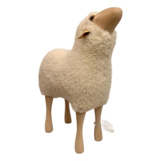 Lalanne-Style European Sheep Sculpture in Wood and Wool, Germany For Sale