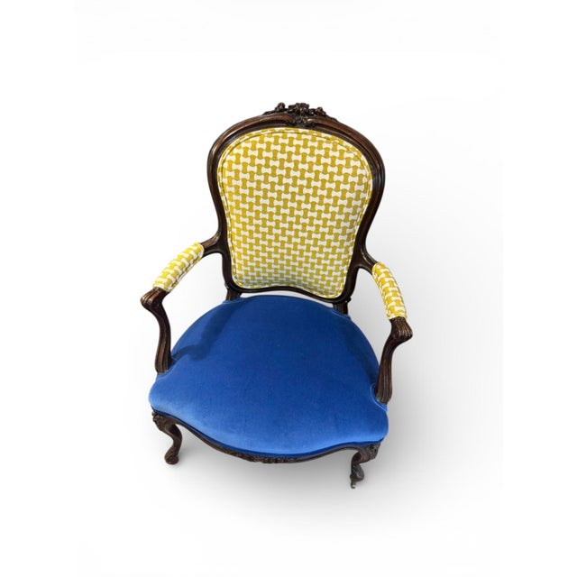 Mid 20th Century European-Style Carved Wood Armchair With Upholstered Seat and Back For Sale - Image 5 of 5