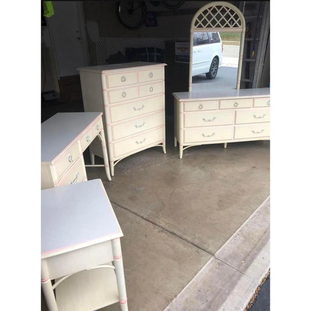 Cream Mid 20th Century Faux Bamboo Coastal Chic Nightstand by Thomasville For Sale - Image 8 of 10