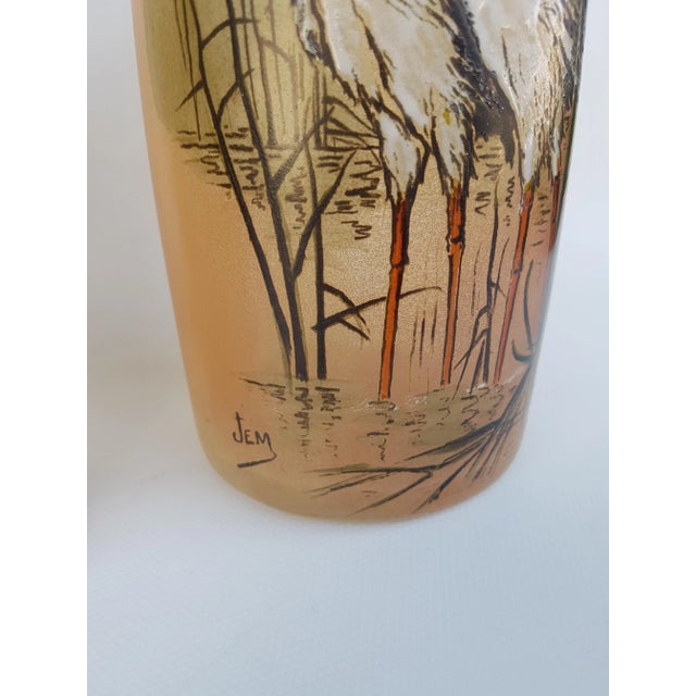 Antique Art Nouveau French Enamel and Hand-Blown Glass Vases by JEM, Set of 2 For Sale - Image 4 of 10