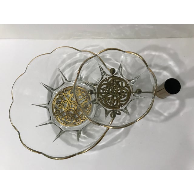 Mid-Century Modern Vintage Georges Briard 2-Tiered Scalloped Serving Bowls With 22k Gold Decoration For Sale - Image 3 of 11